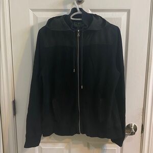 LAUREN RALPH LAUREN Active Black Cotton Knit Hooded Zip Sweater Jacket Size XL